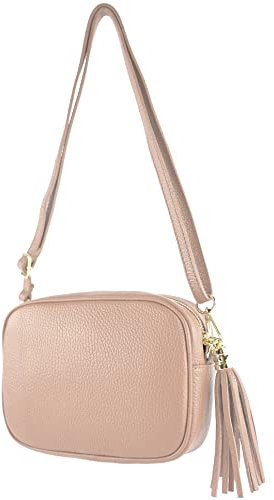 modamoda de - T240 - kleine Umhängetasche aus ital. Echtleder, Farbe:Rosabeige