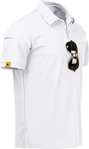 JACKETOWN Poloshirts Herren Kurzarm Atmungsaktives Schnelltrocknend Poloshirts Männer Sommer Knopfleiste T-Shirts Männer Casual Sport Shirt Basic Regular Fit Golf Polohemd(Weiß-L)
