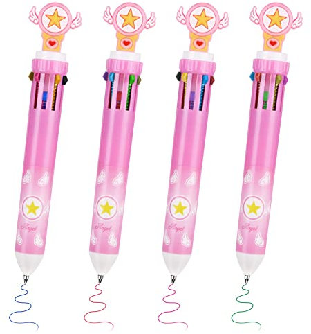 OFFCUP Stylo à Bille Roulante Multicolore, 4pcs 0.5mm Multicolore Stylos Rétractable, 10 En 1Stylos Multicolores à Bille Roulante Rétractable Pour Bureau, Scolaires, Etudiants, Enfants baguette rose