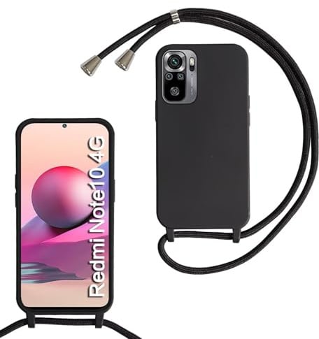 MBSLFY Silikon Handykette für Xiaomi Redmi Note 10 4G/Note 10S Hülle mit Band,Silikon Necklace Handyhülle mit Abnehmbar Kordel zum Umhängen Stossfest Bumper Handy Schutzhülle für Note 10S, Schwarz