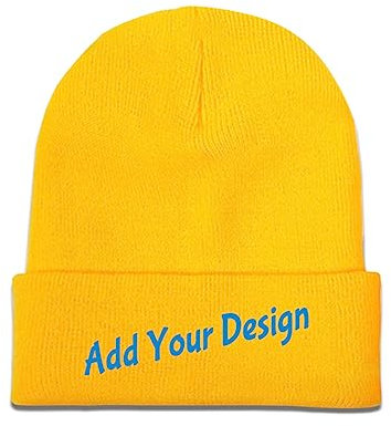 Wintermütze Beanie selber gestalten mit Fototext für Herren Damen Schwarz, gelb, Einheitsgröße