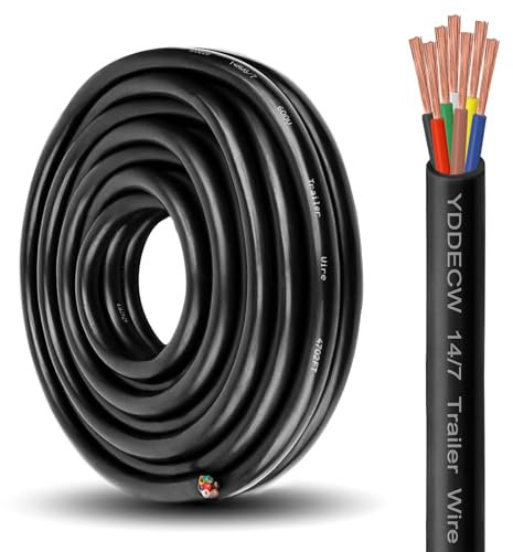 YDDECW 7 Way Trailer Wire - 14 Gauge 7 Conductor 25FT Heavy Duty Trailer Cable Extension Rv Trailer Wiring Cord Insulated 14/7 Cable for Rv Trailer and Automotive