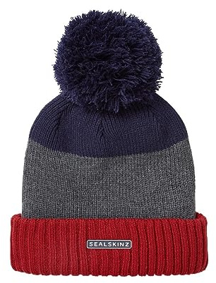 Sealskinz Flitcham Bommelmütze, wasserdicht, mit Fleece gefüttert, für kaltes Wetter, Wintermütze, orange/grau/marineblau, Größe XXL