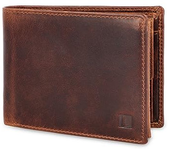 LEDEROW Geldbörse Herren Leder Bull Braun - Querformat Geldbeutel inkl. Geschenkbox - Männer Portemonnaie RFID Schutz mit Münzfach - Portmonee Wallet Brieftasche Mann groß (Bull Braun)