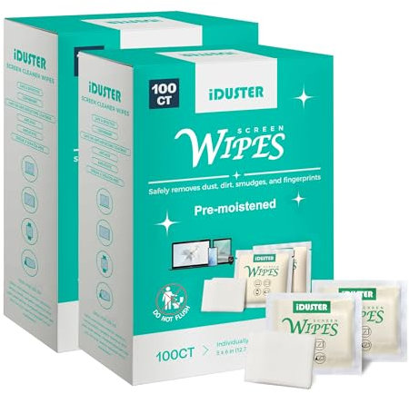 iDuster Screen Cleaner Wipes for Electronic Devices - Individually Screen Wipes, Lens Cleaning Wipes for Glasses, Camera,Tablets, Smartphone, Screens, 200 Counts, IDW-100-2P-I-VC, White