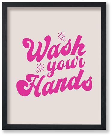 Poster Master Wash Your Hands Poster – Typografie-Druck – trendige Kunst – moderne Kunst – Badezimmer-Wanddekoration – Gästebad-Dekoration – Puderzimmer-Wanddekoration – rosa WC-Dekor – 20,3 x 25,4