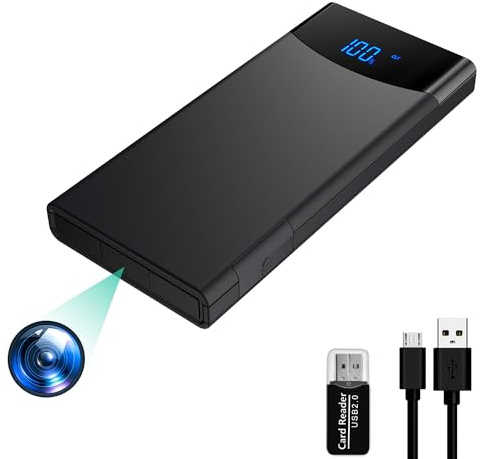 Igzyz Spy Cameras, 64GB Hidden Camera 10000mAh Portable Charger 1080P Mini Security Camera with Night Vision, Micro Nanny Camera Motion Detection for Indoor/Outdoor
