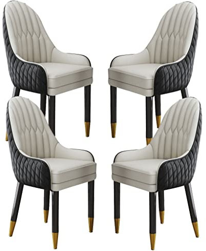 Küchen-Leder-Küchen-Esszimmerstuhl, 4er-Set, Wohnzimmer, Lounge, Thekenstühle, Schlafzimmer, Zimmer, Balkon, Sofa, Stuhl, Beine aus massivem Holz (Farbe: Schwarz + Beige)