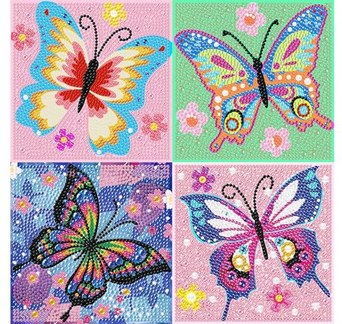 5D DIAMANT PAINTING SCHMETTERLING-SET FÜR KINDER - FULL DIAMANT BILDER FÜR 6-12 JAHRE, DIY MOSAIKBASTELN MIT 15x15CM, AB 6 JAHRE