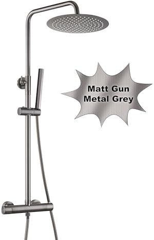 Görbach Colonne de douche avec mitigeur thermostatique Gris canon brossé Ensemble de Douche Réglable en Hauteur, Mitigeur Douche Set avec Douchette et Pommeau de Douche D25cm pour Salle de Bain