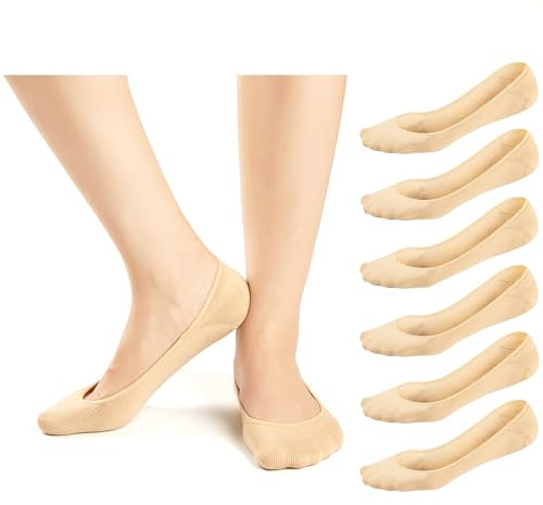 JaosWish Women No Show Socks Ultra Low Cut Liner Socks Non Slip Invisible Socks for Loafer Boat Flats 6 Pairs,Nude Colour,6-8