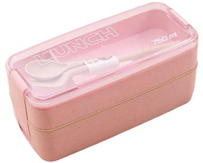 CUSROS Wiederverwendbare Lunchbox Salat Obst Lunchbox 2-in-1 Stapelbare Bento Box Doppelschicht Erwachsene Lunchbox mit Fächern Meal Prep Container Rosa