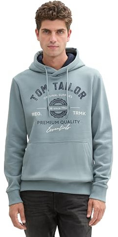TOM TAILOR Herren Hoodie Sweatshirt mit Logo-Print, 27475 - Grey Mint, XXXL
