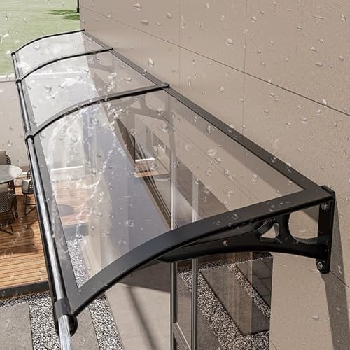 Modern Front Door Awnings with Aluminum Bracket, Polycarbonate Canopies & Rain Gutters - UV Protection (L60*W60cm/L24*W)
