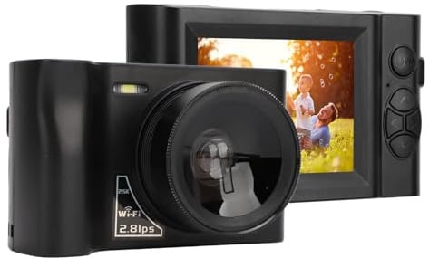 Digitalkamera, 24 MP 2,5K Vlogging Kamera, Spiegellose WLAN Kamera mit 2,88 Zoll Bildschirm, 16 facher Zoom, F/2,6 F=5,0 Objektiv mit Festem Fokus, Webcam Funktion, 1800 mAh Akku