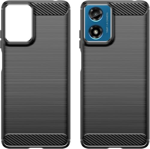 Effcotuo Funda para Motorola Moto E14/Moto G24/G04/G04S Cover Fibra de Carbono Carcasa Protectora Antigolpes, Suave TPU Silicona Caso Anti-Choques Case Cover - Negro