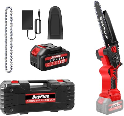 Mini motosierra batería 21 V 8 pulgadas mini motosierra batería con 2 baterías de 4.0 Ah y cargador, 5600 RPM, mini motosierras eléctricas para horticultura/árboles/agricultura