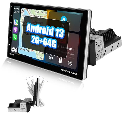 【2+64G Android 13】 SIXWIN 1 DIN Radio Coche Compatible Wireless CarPlay y Wired Android Auto,9 Pulgadas HD Pantalla táctil Reproductor con WiFi/GPS/Bluetooth/FM/USB/AUX/TF/Mirror Link