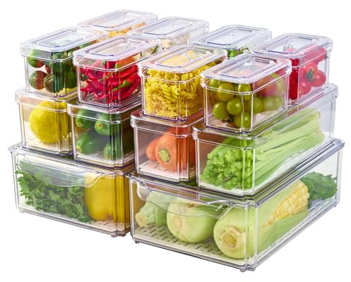 JollyPack Organizadores de refrigerador, contenedores organizadores de refrigerador con tapas, paquete de 14