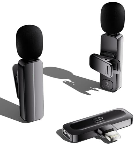 2 Pack Wireless Mini Lavalier Lapel Microphone for iPhone,iPad(Lightning) - 80ft Cordless Clip on Dual Mics with Noise Reduction 5H Working Time for Video Recording Vlogging, YouTube, Interview
