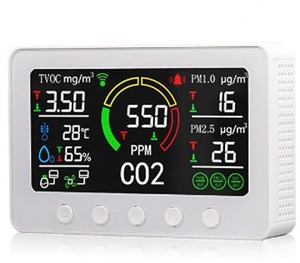 TORR Tuya WiFi Co2 Sensor 6 en 1 Sensor Inteligente de Calidad del Aire Temperatura Humedad Detector Pantalla una Color Enchufe de la UE