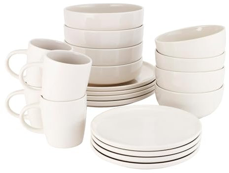 ProCook Stockholm Ivory Dinner Set Stoneware Scandinavian Style Flat Base Dishwasher, Microwave & Oven Safe Dinnerware 20 Piece, 9.5/15/20/22/27 cm