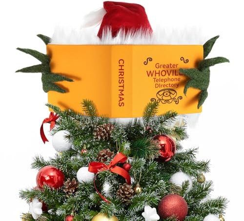 Weihnachtsbaumspitze, grüne Elfe versteckt sich hinter Buch, Weihnachtsdekoration, Fingerbewegliche, handgefertigte Baumspitzen, Dekoration für Urlaub, Weihnachtsbaum, Partyzubehör