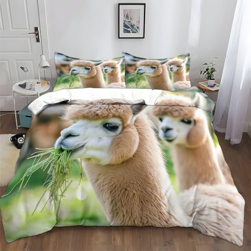 Generic Tierisches Alpaka Bettwäsche 135x200 cm 3er Set Weich Gemütlich Feuchtigkeitstransport Braun Bettwäsche Set für Erwachsene und Kinder Schlafzimmer
