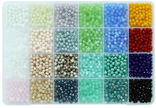 Bala&Fillic 4mm Perles de verre Briolette Rondelle perles de verre à facettes, 24 couleurs perles de cristal pour la fabrication de bijoux (Total 2400 pièces)