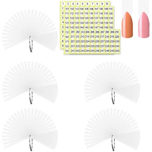 SIUSIO Lot de 250 échantillons carrés pour ongles avec anneau métallique et pointes numérotées. Présentoir transparent en forme d'éventail pour pratiquer le vernis à ongles.