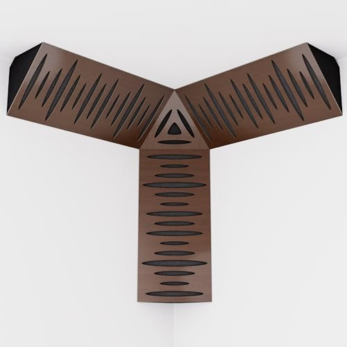 Kit of 3 sets of mini Bass Trap PULSE-mini and one set of TRICUB-Pulse | Acoustic Foam with Perforated Laminated HDF Plate (Nut, PULSE-m+cubPuls)