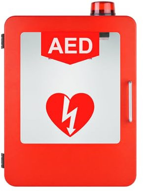 Wandmontierter AED-Defibrillator-Aufbewahrungsschrank mit Alarm-Notfall-Blitzlicht, verstellbarer Trennwand, passend für AED-Defibrillatoren aller Marken, für Büro, Krankenhaus,Red