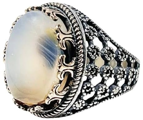 Herrenring aus 925 Sterlingsilber & ovalem Jemen Achat Stein Mikro Siegelring Männer Schmuck Ring eleganter Herren Ringe Silberring Akik Geschenk für Männer Geschenkidee mit Schachtel (60 (19,1 mm Ø))