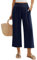 Niwicee Leinenhose Damen Hose Sommer 3/4 Culotte Weite Bein Sommerhose Elastische High Waist Leichte Loose Freizeithose Elegante Lounge Hosen mit Taschen (Marineblau, M)