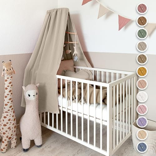 lilimaus Betthimmel Babybett mit Goldapplikationen [in 12 Farben] Himmel Babybett aus 100% Baumwolle Musselin - Betthimmel Mädchen & Jungen - Himmelbett Kinderzimmer & Babyzimmer Deko - Baby Bett