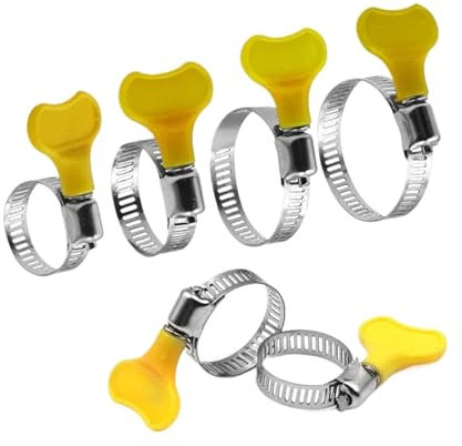 5 pcs 8-44mm Adjustable Yellow Plastic Handle Hand Twist Hose Clamps Worm Driving 201 Stainless Steel Pipe Clips for Tube(19-29mm (5pcs))
