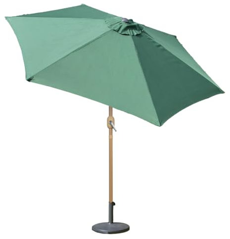 GardenKraft 11379 2.7m Outdoor Garden Parasol/Tilt & Crank Mechanism/Steel Pole with Wooden Effect/UV 30 Protection/Durable Polyester Material/Dark Green Colour