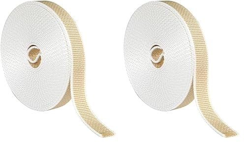 Amig - Cinta para Recogedor de Persianas Enrrollables | Cuerda de Repuesto para Carrete de Toque Suave y Rígido | Resiste Rayos UV y Abrasión | Blanco/Beige | 22 mm x 6 m (Paquete de 2)