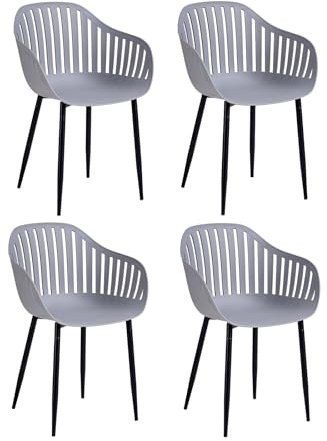 JZGORC Pack de 4 Silla de Comedor, Sillas de Cocina con Reposabrazos, con Respaldo Hueco y Asiento de Polipropileno, Adecuada para Salón, Balcón, Jardín - Gris