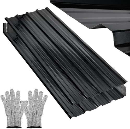 Tubiaz Trapezblech 24 Stück Profilblech 129x46cm, 7m² Dachblech wellblechplatten, Verzinkt 0,25 mm Rostresistent, mit Handschuhe, Dachblech Wellblech für Carport, Anthrazit