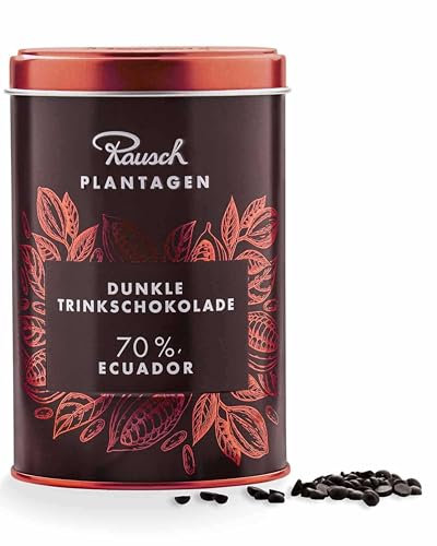 Rausch Trinkschokolade Kuvertüre 300 g – Dunkle vegane Schokolade Ecuador 70% – Geschenkdose gefüllt mit Edelkakao-Perlen – Heiße Schokolade & Kuvertüre für zu Hause
