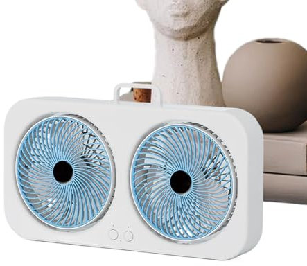 Ventilador de escritorio, dispositivo de refrigeración de doble cabeza, ventilador colgante silencioso recargable por USB, batería de 1000 mAh a 1200 mAh, compacto, ideal para camping, viajes, playa