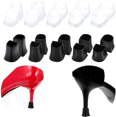 Heel Protectors for Grass, 10 Pairs Non-Slip Stiletto Heel Protectors Stoppers for Grass, Gravel, Wetlands, Outdoor (Clear White, Black)