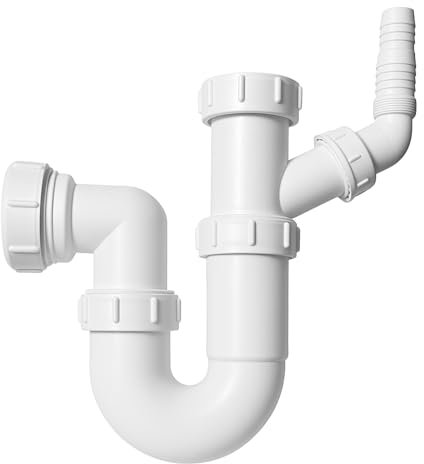 Hulthor Washing Machine Waste Trap – Single or Double Outlet Options – 1.5 Inlet Trap for Washing Machine, Dishwasher, or Kitchen Sink Waste Connection – Easy Fit Compression Joint (Single Outlet)