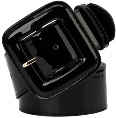 Pohullan Cintura in pelle verniciata con fibbia grande per abito, Nero , Etichettalia unica