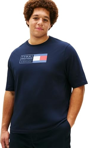 Tommy Hilfiger Herren T-Shirt Kurzarm Brand Love Text Box aus Baumwolle, Blau (Desert Sky), 3XLT