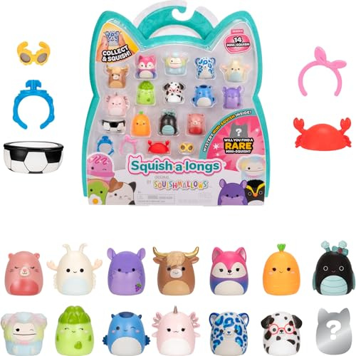 Squish-a-longs SQAL0270-14er Pack, enthält 14x 2,5 cm Mini-Squish mit 4X Accessoires, 1x Ring und 1x Collectors Guide (Serie 6, Style 2) - Sammeln, Tauschen, Spielen