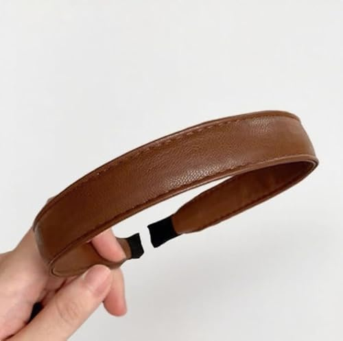 Bandeau classique vintage pour femme - Large - En cuir synthétique - Élégant - Antidérapant - Pour le travail et les fêtes - Marron - 1 pièce
