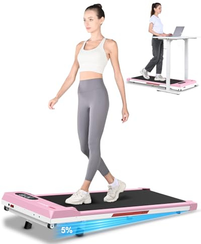 HomeFitnessCode Tapis de Course et Marche Pliable avec Pente 7% – Tapis Roulant/Walking Pad Silencieux, 8 km/h, 2,5CV , Surface 40 cm, Charge Max 130 kg, Écran LCD – Maison & Bureau (Rose Clair)
