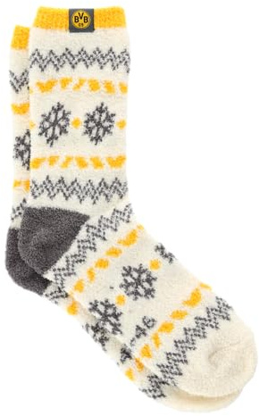 BVB Winter Wonder Hüttensocken, Norwegermuster, Größe 35-38, Polyester mit Elastan, Weiß-Gelb-Grau